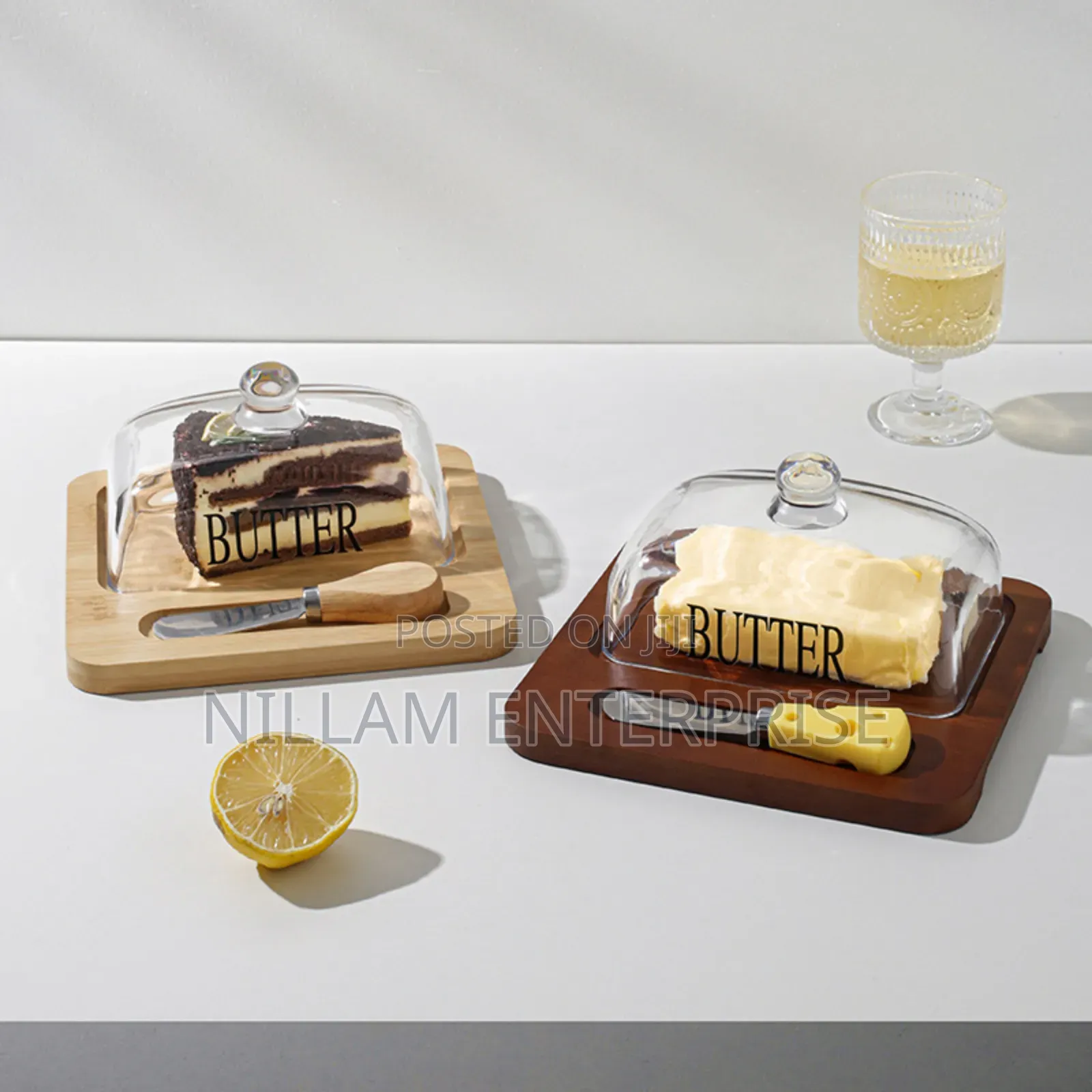 *Glass Butter Dish With Bamboo Tray*