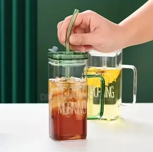 400ml Square Smoothie Glass Cup With Matching Straws-Pa