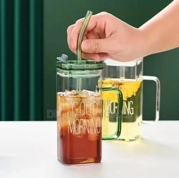 400ml Square Smoothie Glass Cup With Matching Straws-Pa
