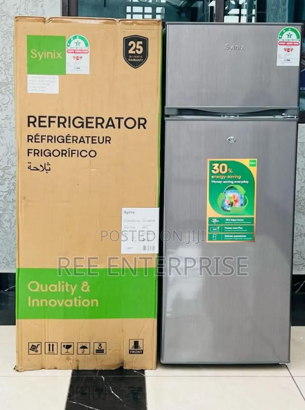 Syinix 210ltrs Double Fridge.
Inbuilt Fridge Guard