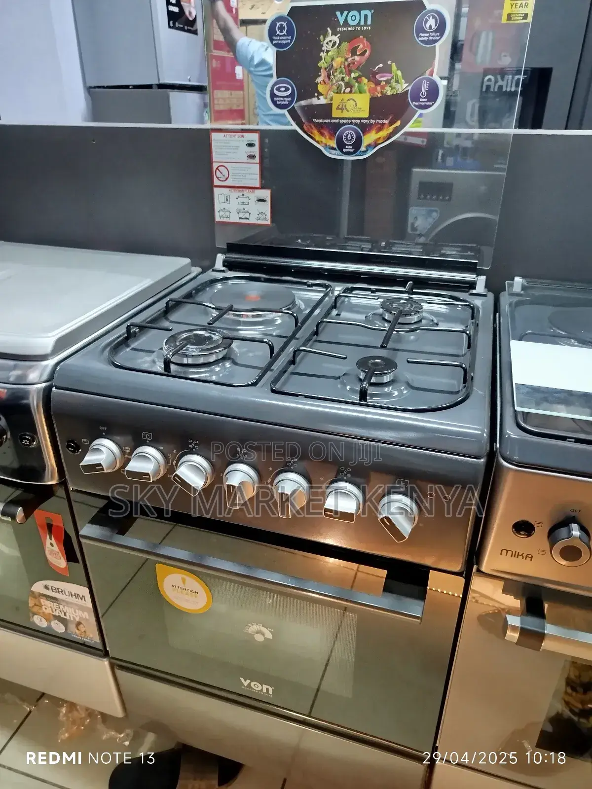 Von Standing Cooker 60×60cm 3 Gas + 1 Electric