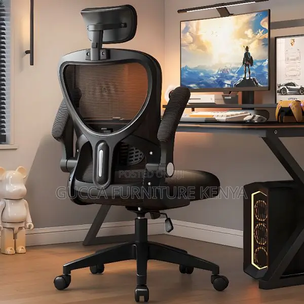 Office Chair: Ergonomic Flip-Up Armrest and Headrest Chair