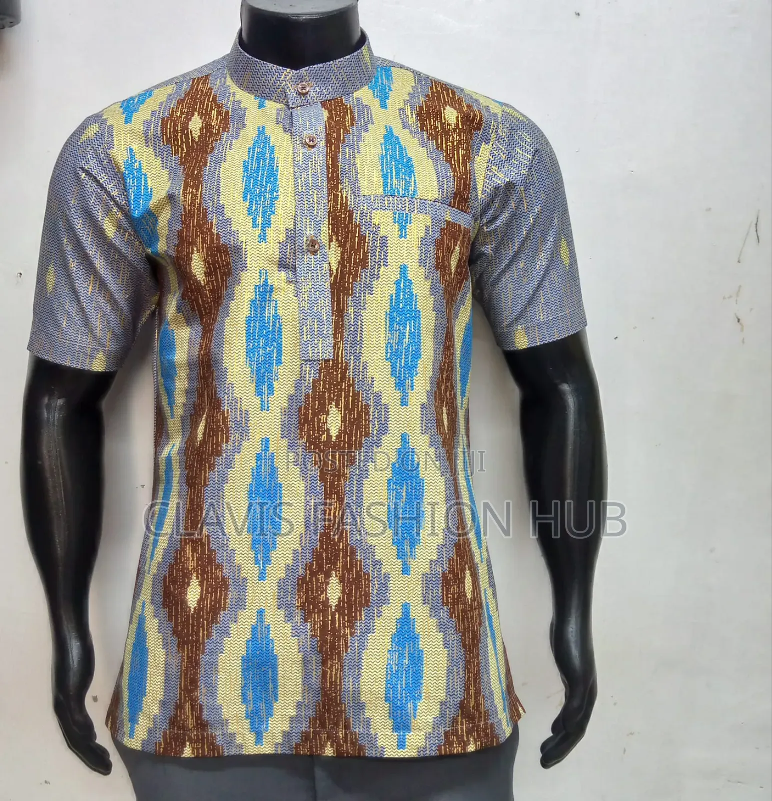 Grey Kitenge Short Sleeved Shirt