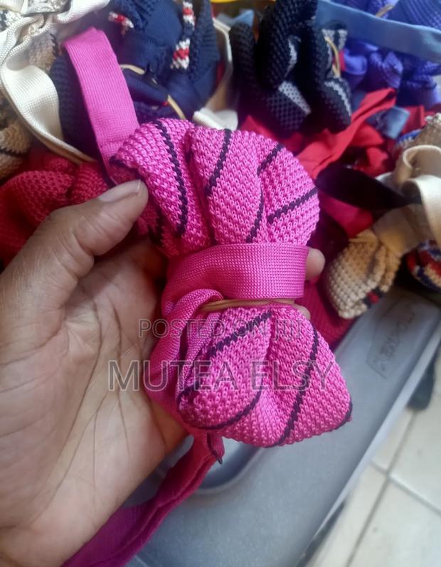 Hot Pink and Cream Yellow Stripped Knitted Bowties