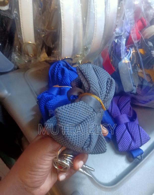 Royal Blue Charcoal Grey Knitted Bowties - thumbnail 3