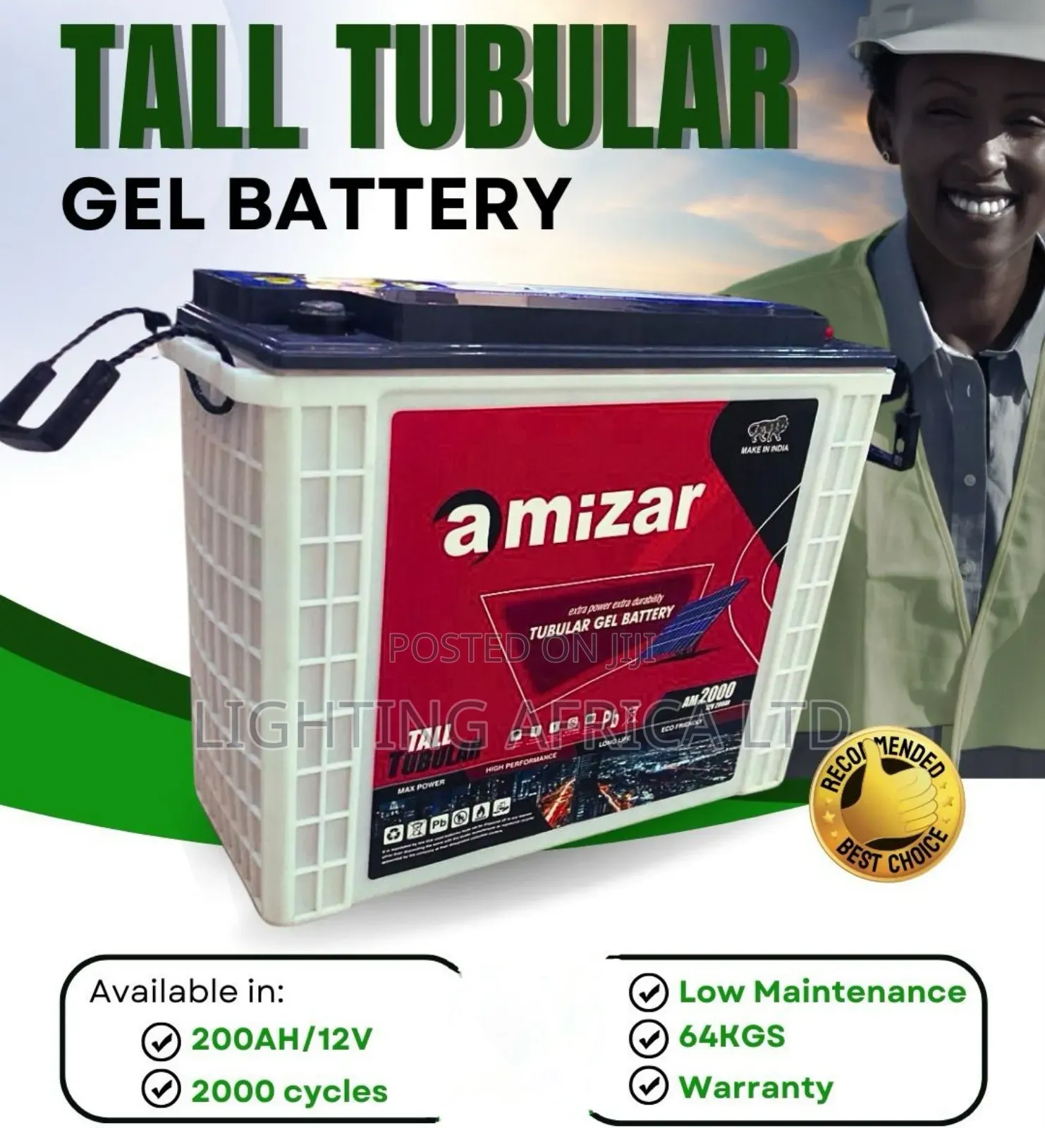 Amizar Gel 200ah/20hrs Tubular Battery (10 Years Warranty)