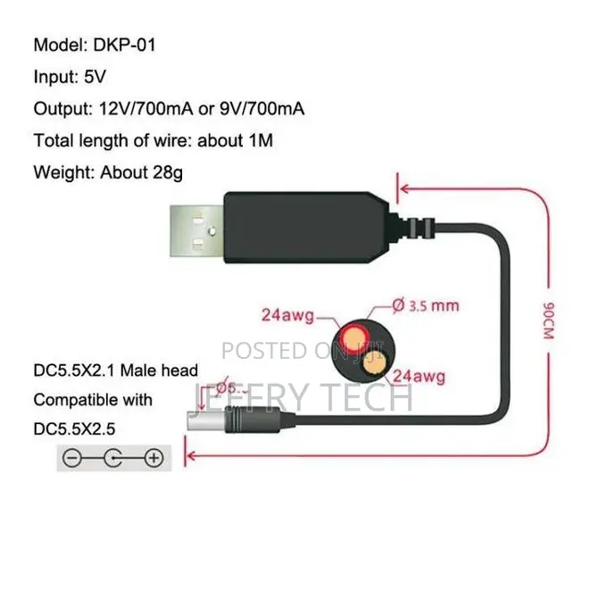 2pcs Dc 5v to 12v Usb Booster Cable Router Power Cord