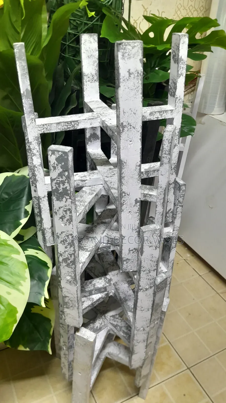 Wooden Stand White and Grey