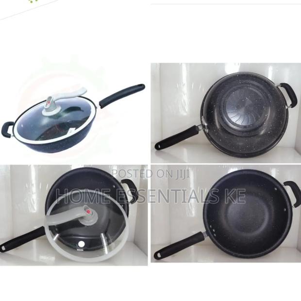 Non Stick Marble Wok With Clear Lid 32cm - main view