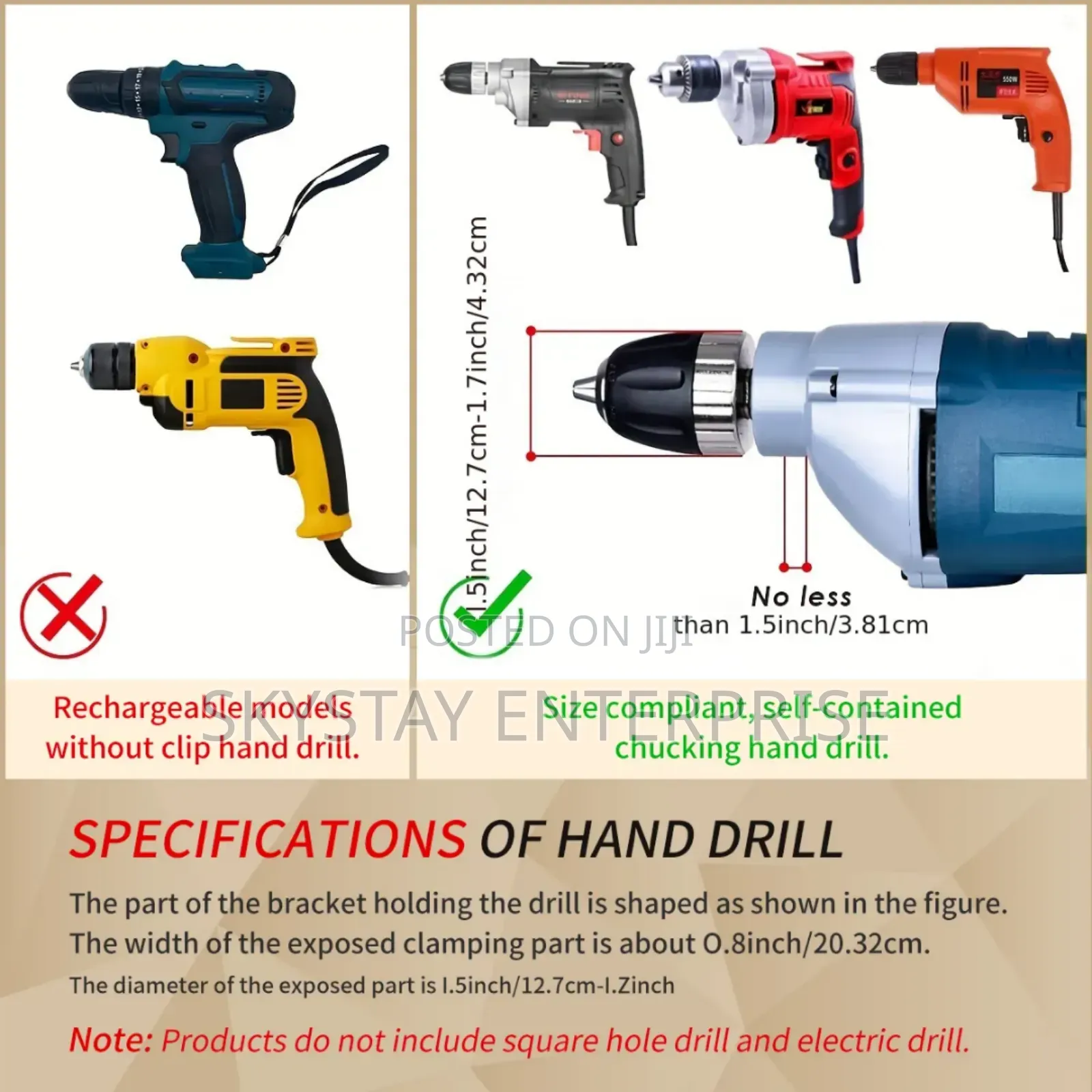 Drill Mortise Sq Tenon Attachment + 4 Drill Bits