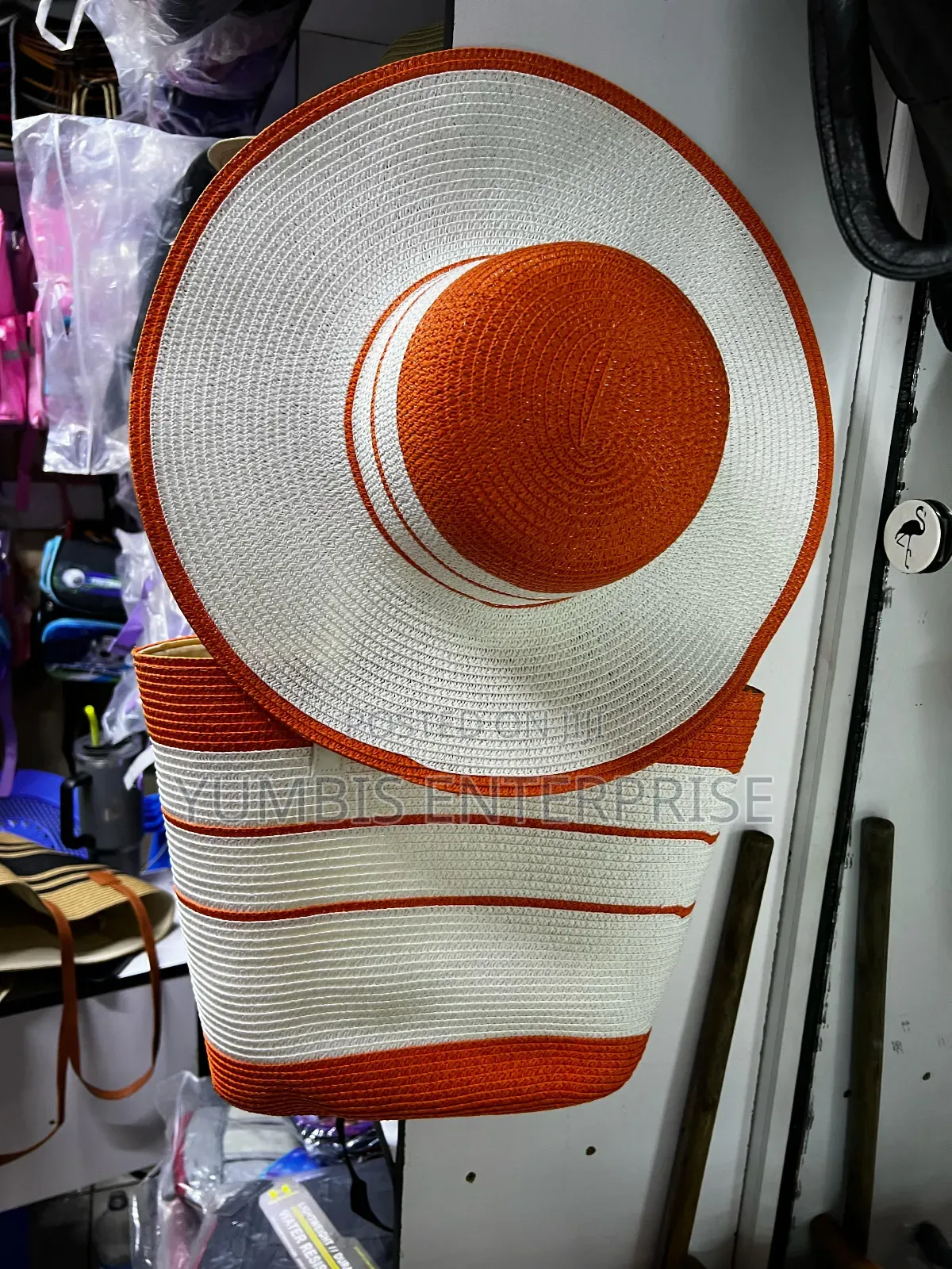 White Orange Straw Summer Hats++Matching Hats at 2000