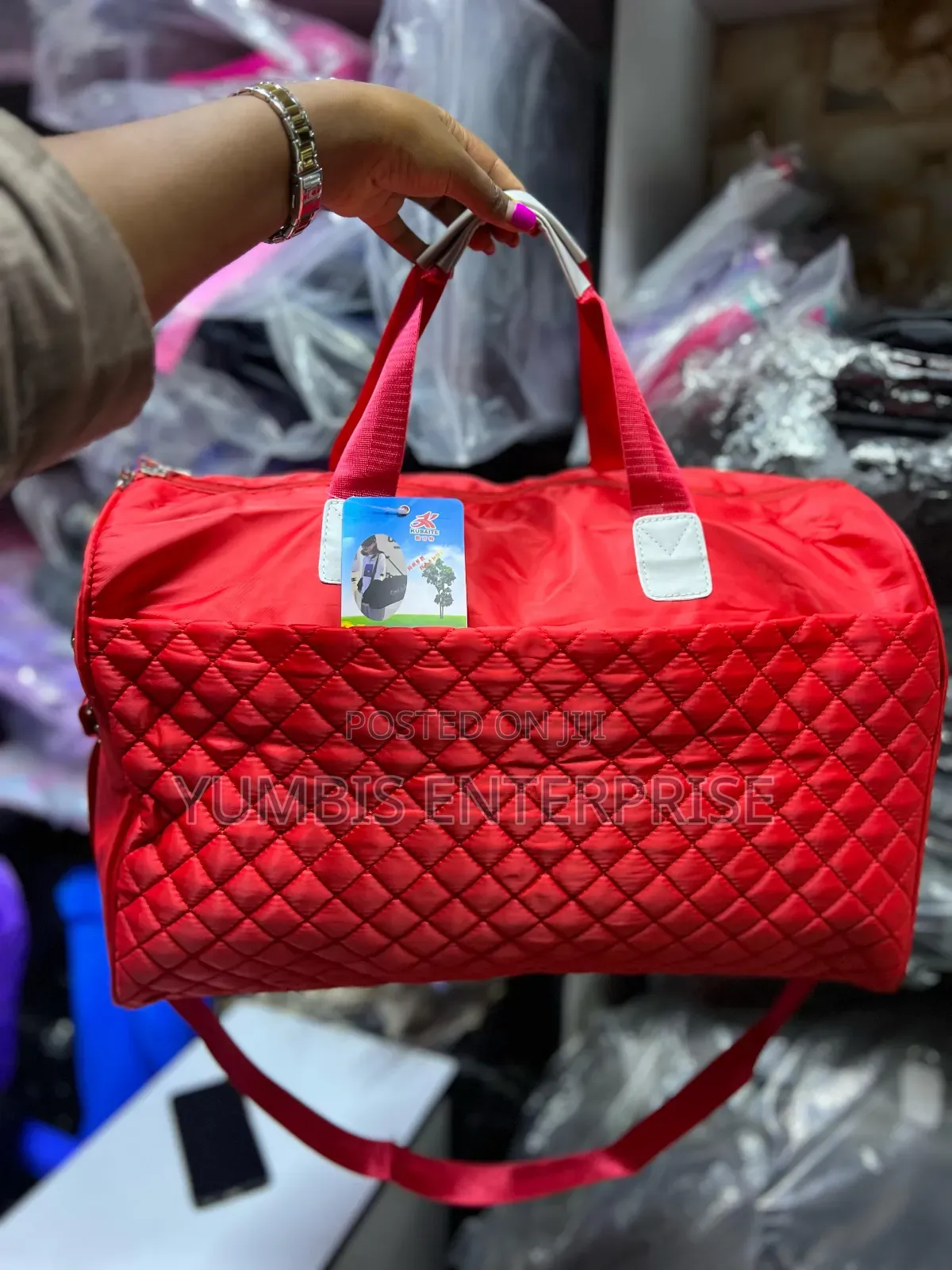 Red Rose Gold Quilted Duffle//Travelling Bags at 1400