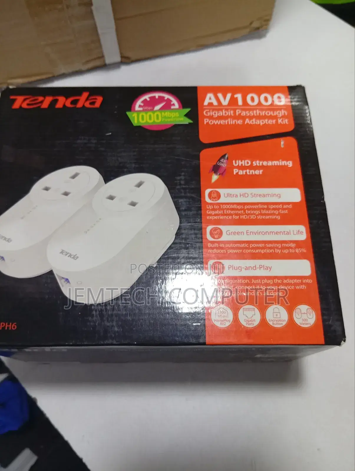 Tenda Av1000 Gigabit Passthrough Powerline Adapter Kit(Ph6)