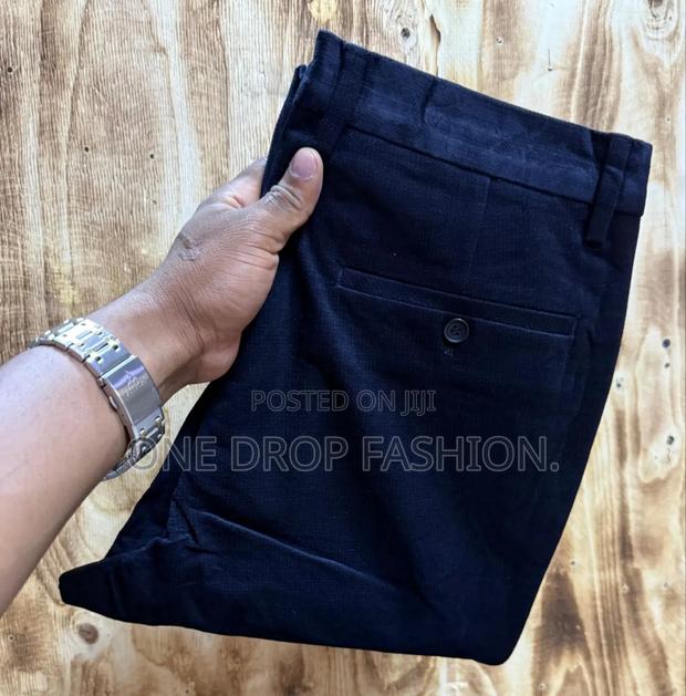Navy Cotton Solid Slim Fit Pants - thumbnail 2