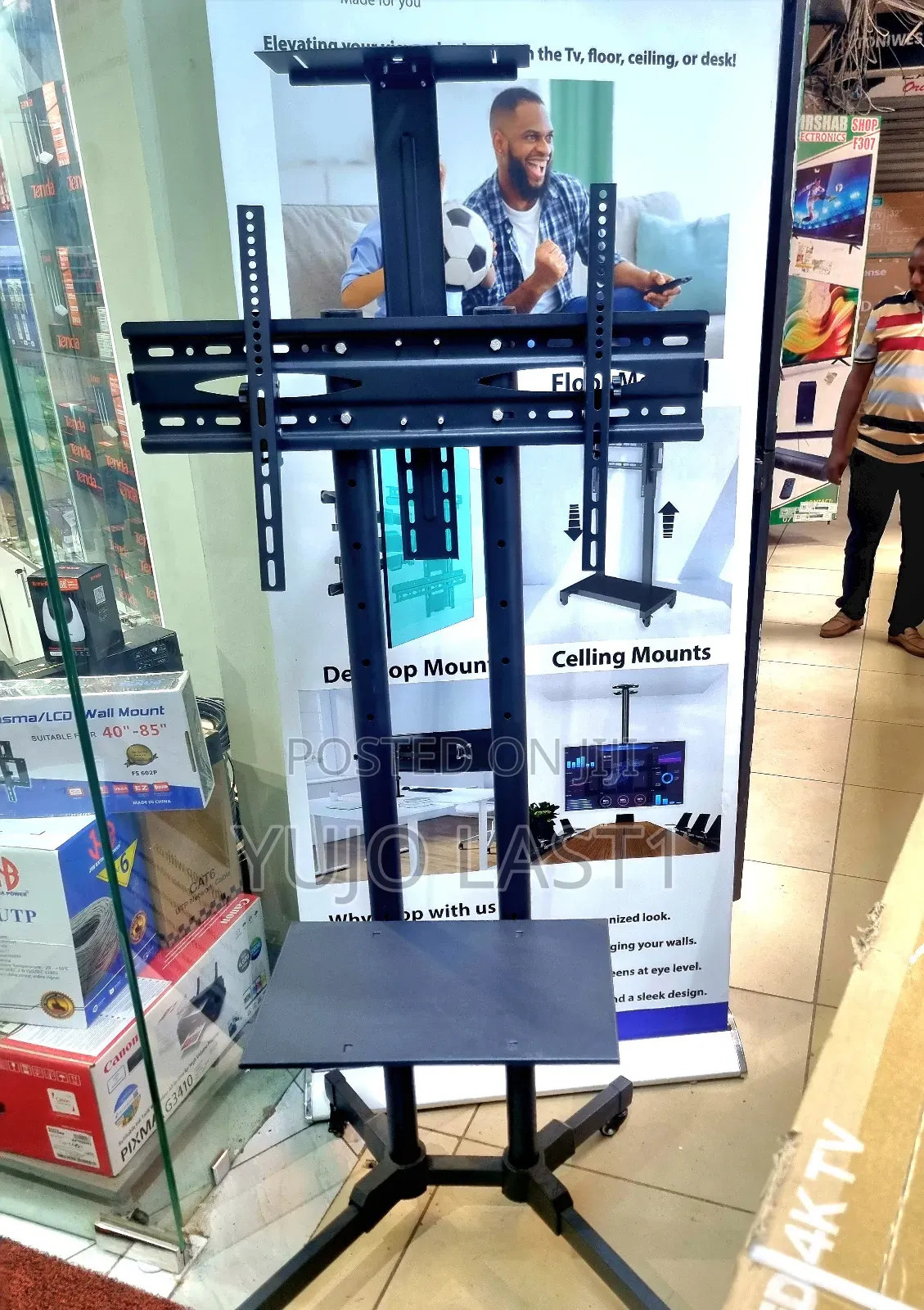 Jh-1800s Multi-Function Mobile Tv Cart 32-100" High Adj