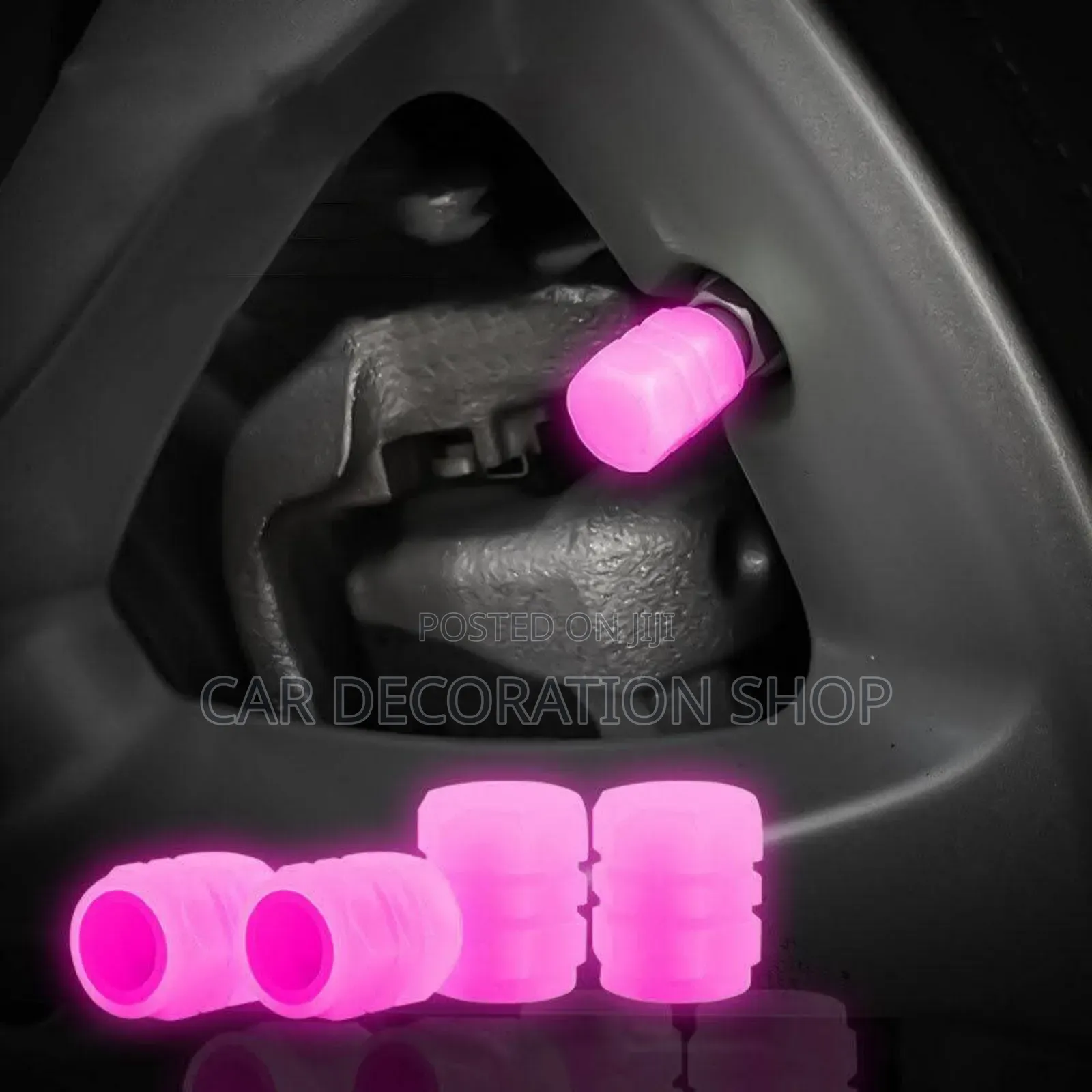 4pc Pink Night Glowing Reflective Tire Valve Caps