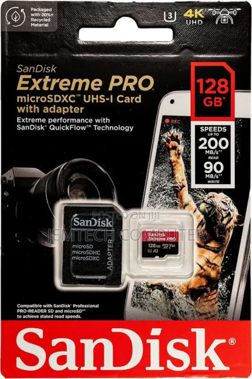Sandisk 128gb Extreme Pro Microsd Uhs-I Card Adapter 200mbps