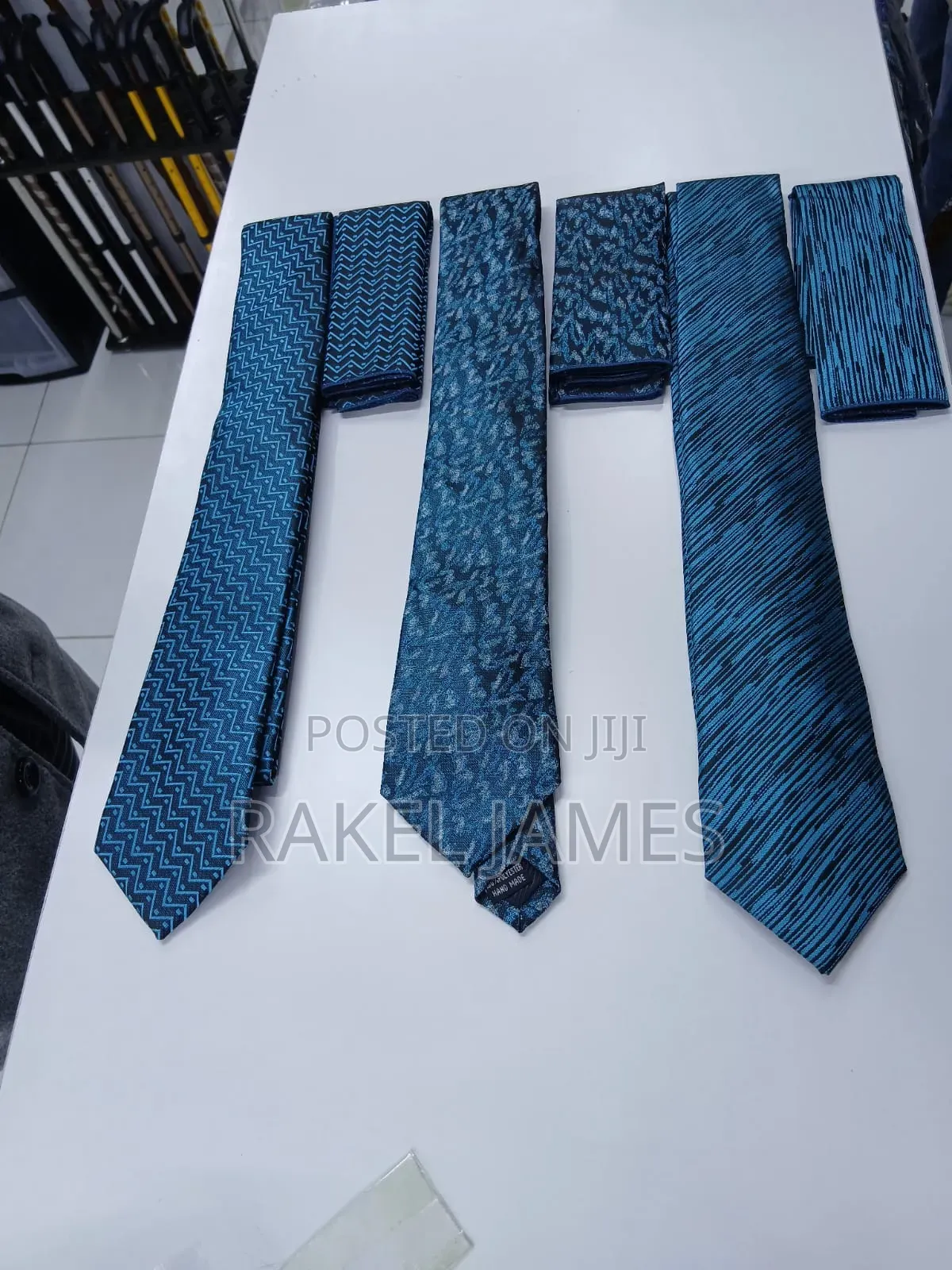 Blue Ties With Pocket Square