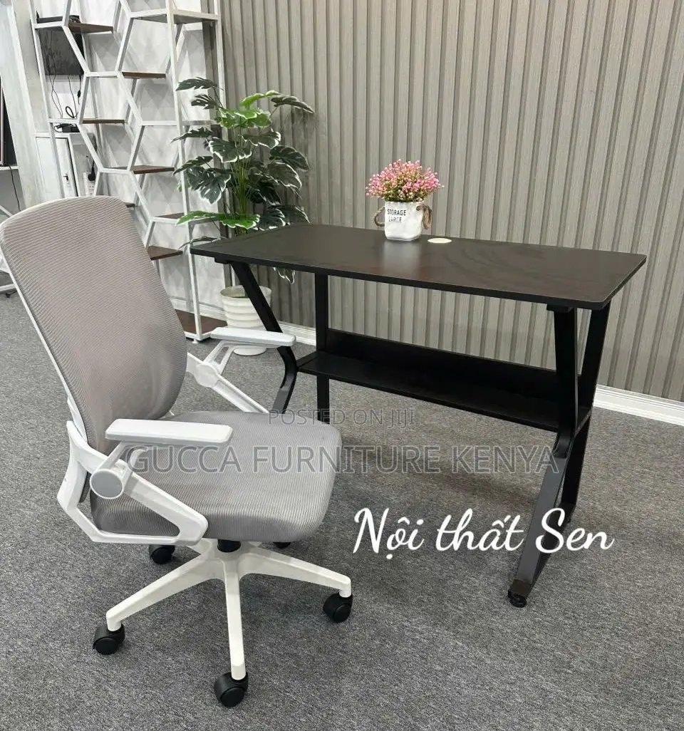 Office Desk: 1200mm K Feet Full Black Straight Work Desk