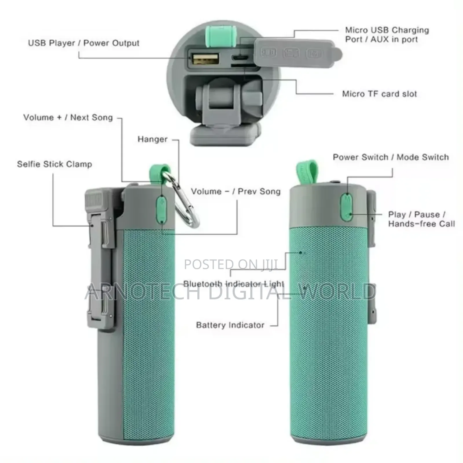 Portable Bluetooth Speaker With Selfie Stick Power Bank