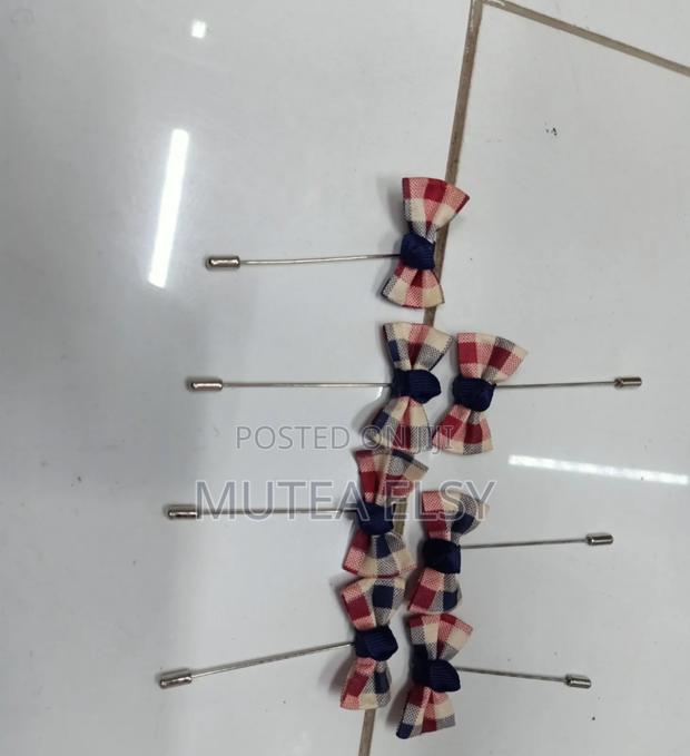 Checked Blue Pink Bowtie Lapel Pins - main view