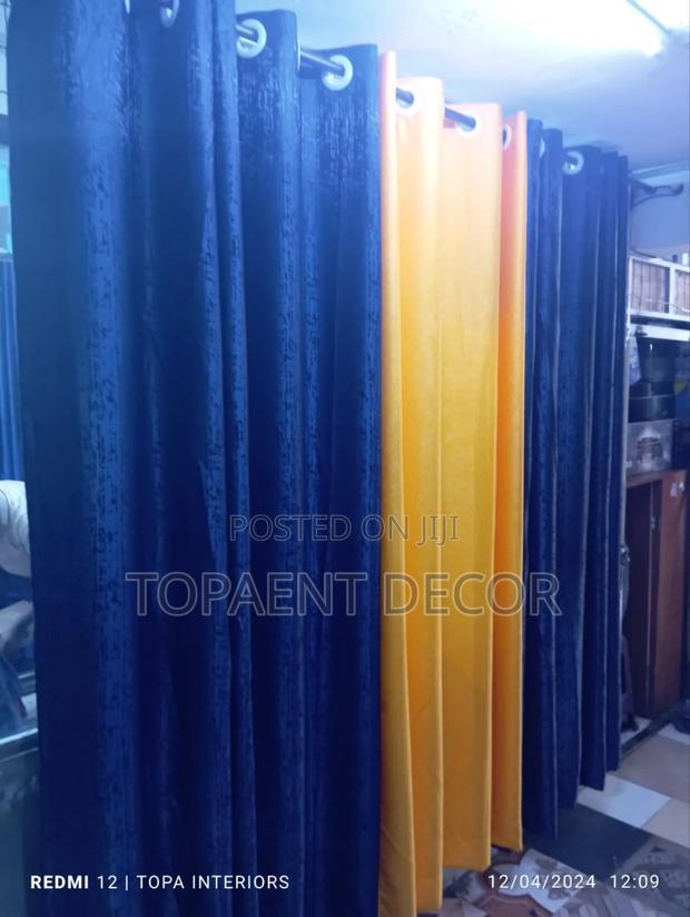 Nevy Blue and Bright Yellow Cheap House Window Curtains - main view