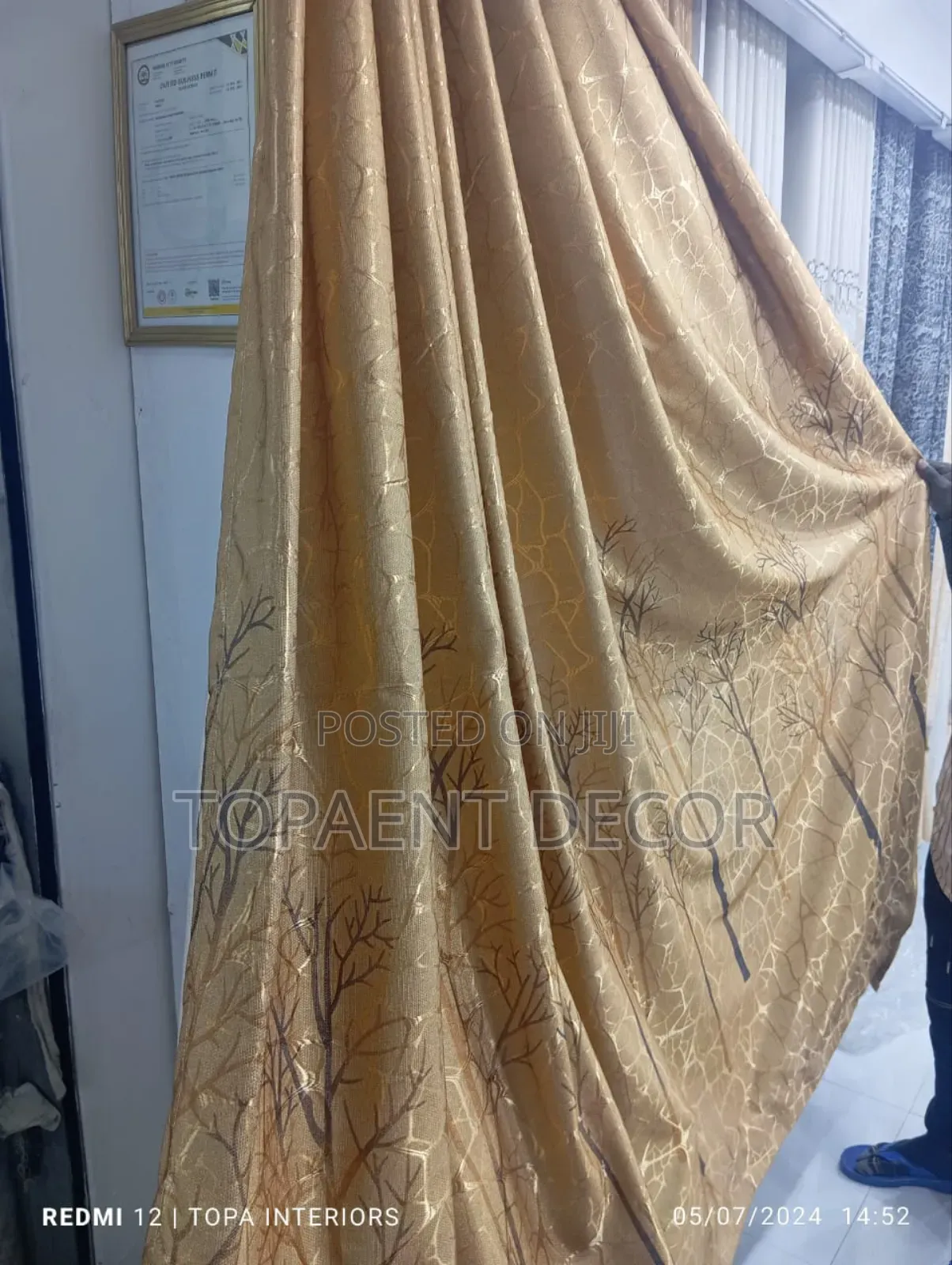 Brown With Tree Decoration Window and Door Curtains