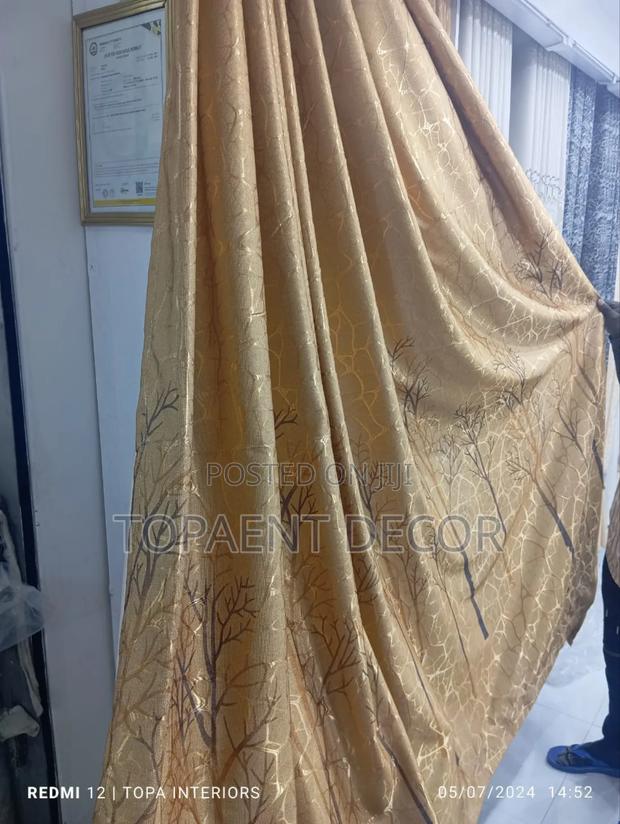Brown With Tree Decoration Window and Door Curtains - main view