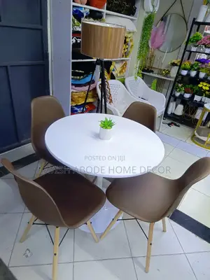 Round White and Brown Dining Table Set With 4 Chairs