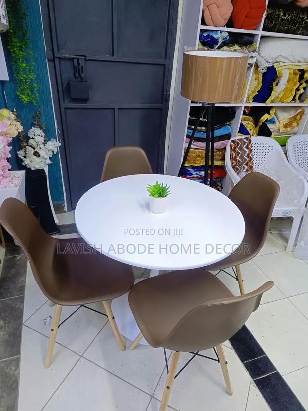 Round White and Brown Dining Table Set With 4 Chairs - thumbnail 3