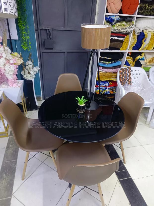 Black Round Glass Table With Brown Chairs Dining Table - thumbnail 2