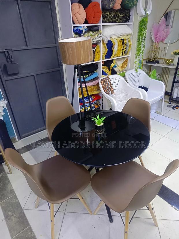 Black Round Glass Table With Brown Chairs Dining Table - thumbnail 3