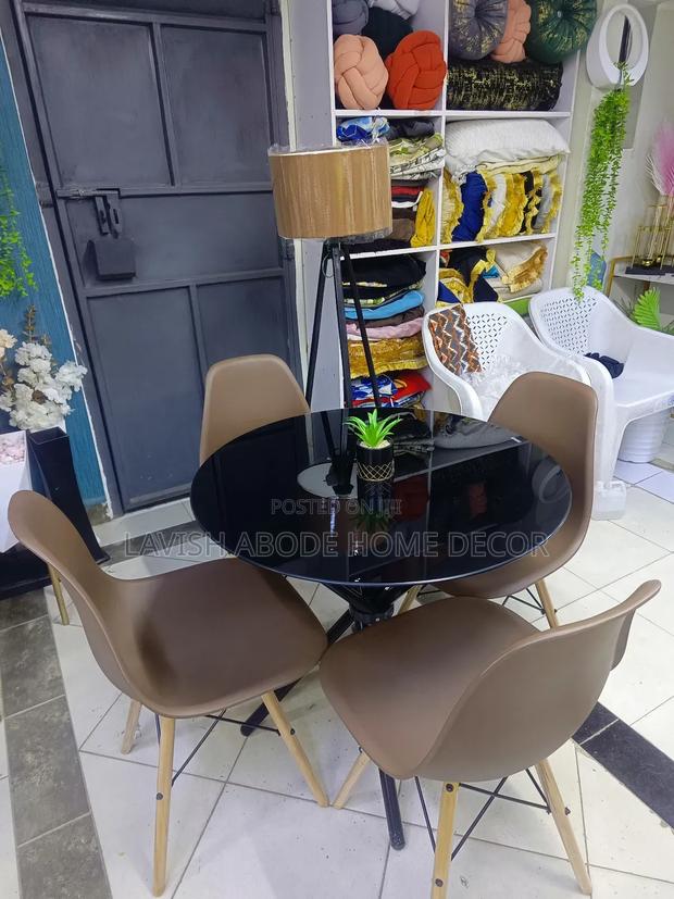Black Round Glass Table With Brown Chairs Dining Table - thumbnail 4