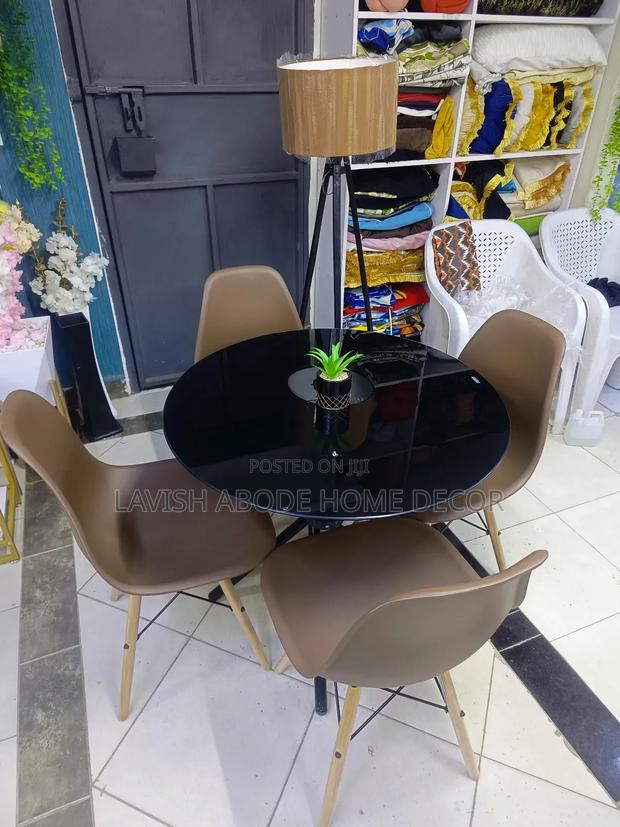 Black Round Glass Table With Brown Chairs Dining Table - thumbnail 5