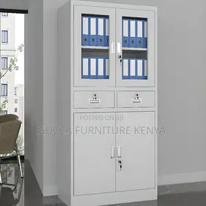 Cabinets: Metallic 2-Door Storage Unit With Drawers
