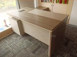 Office Desk: Curved Solid L-Design Office Manager's Desk