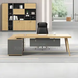 Office Desk:1800mm Ergonomic Natural Wood Office L-Desk