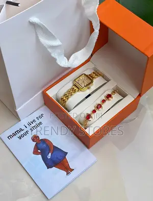 Gold Watch With Red Bracelet Gift Pack