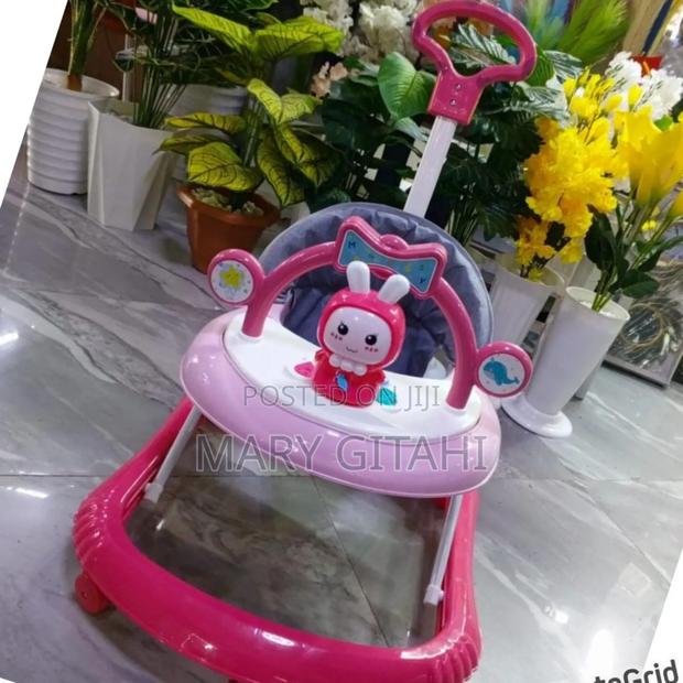 Durable Pink Baby Walker With Melody Push Handle - main view