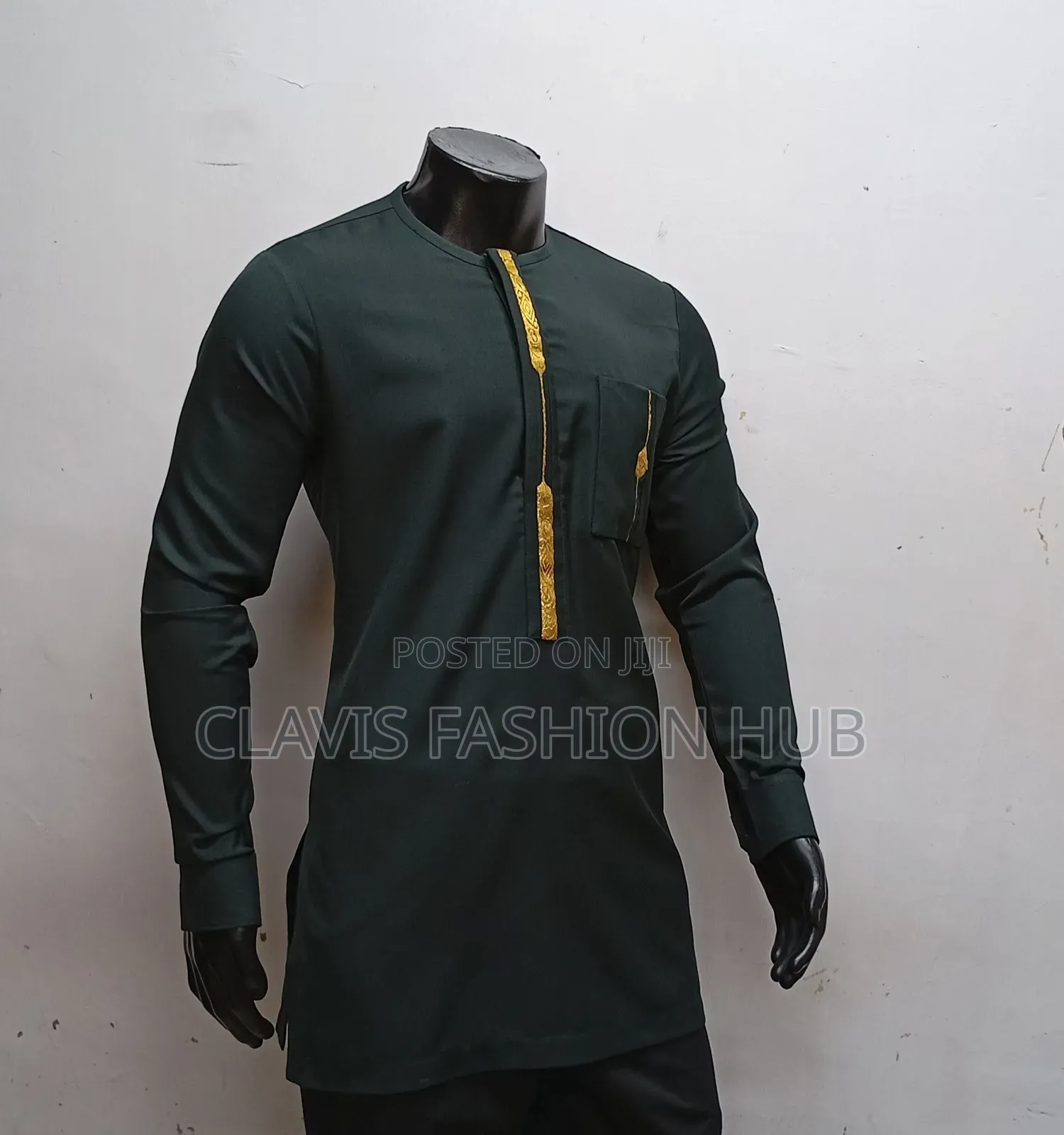 Men African Long Sleeved Emerald Green Shirt