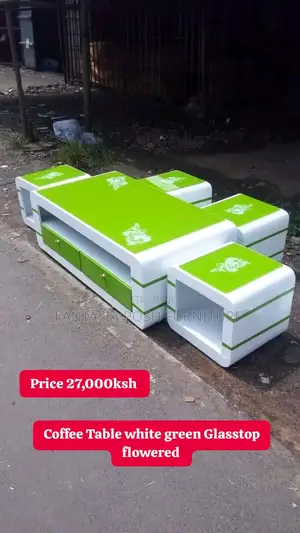 Modern Floral Coffee Table-Green White Finish