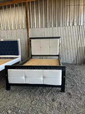 3.5x6 Sleek Black White Bed Frame With Modern Grip Panels