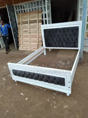 White Black Contrast Bed With Velvet Panels
