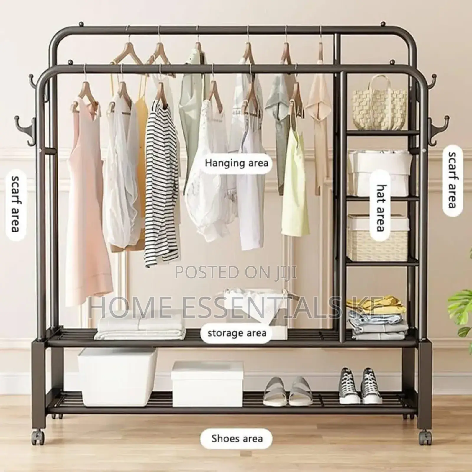 *Double Pole Sturdy Rack With Wheels- Large