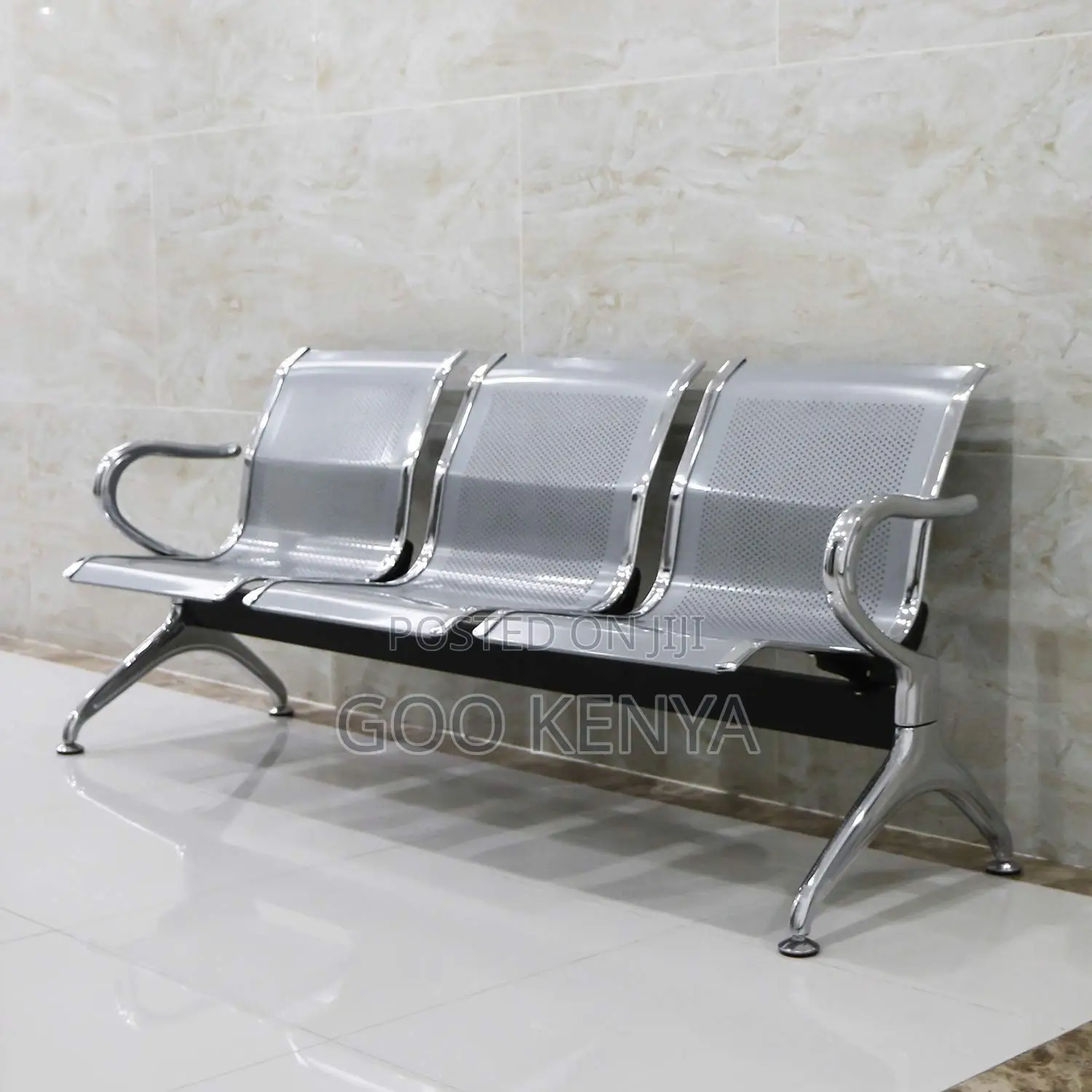Office Bench ; 3-Link Steel Waiting Bench