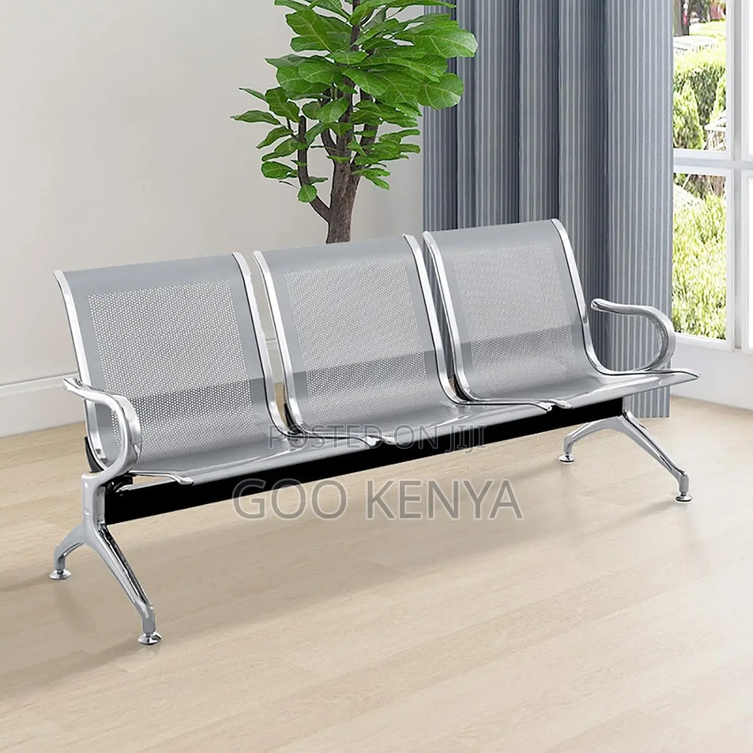 Office Bench ; 3-Link Steel Waiting Bench
