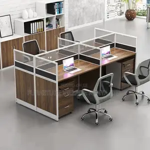 Workstations: Office Modular L-Form 4-Person Work Desk