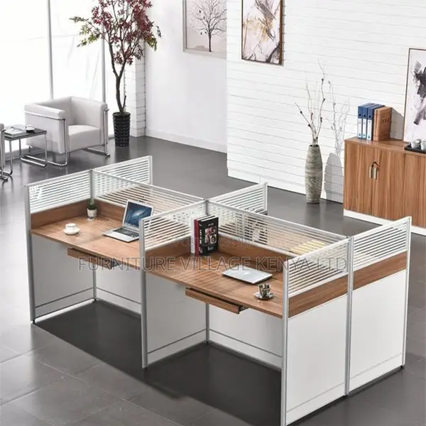 Workstations: Office Modular L-Form 4-Person Work Desk