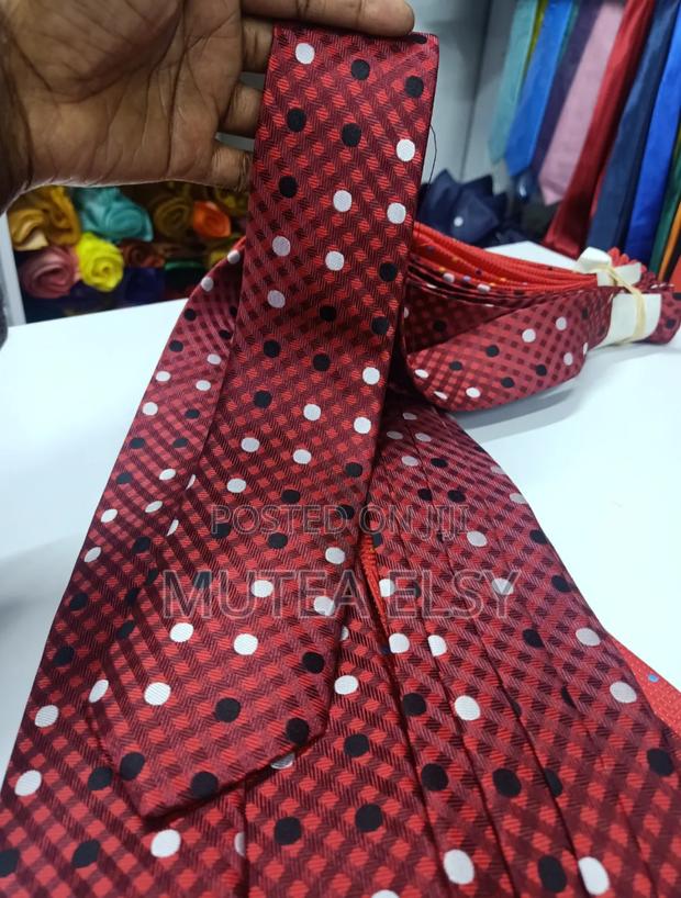 Maroon Polycadot White Black Checked Single Ties - thumbnail 2