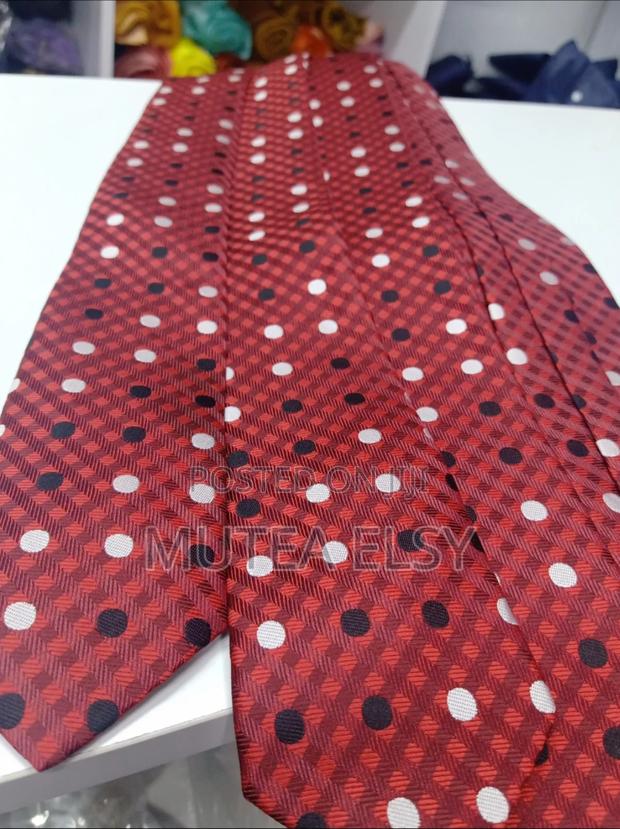 Maroon Polycadot White Black Checked Single Ties - thumbnail 3